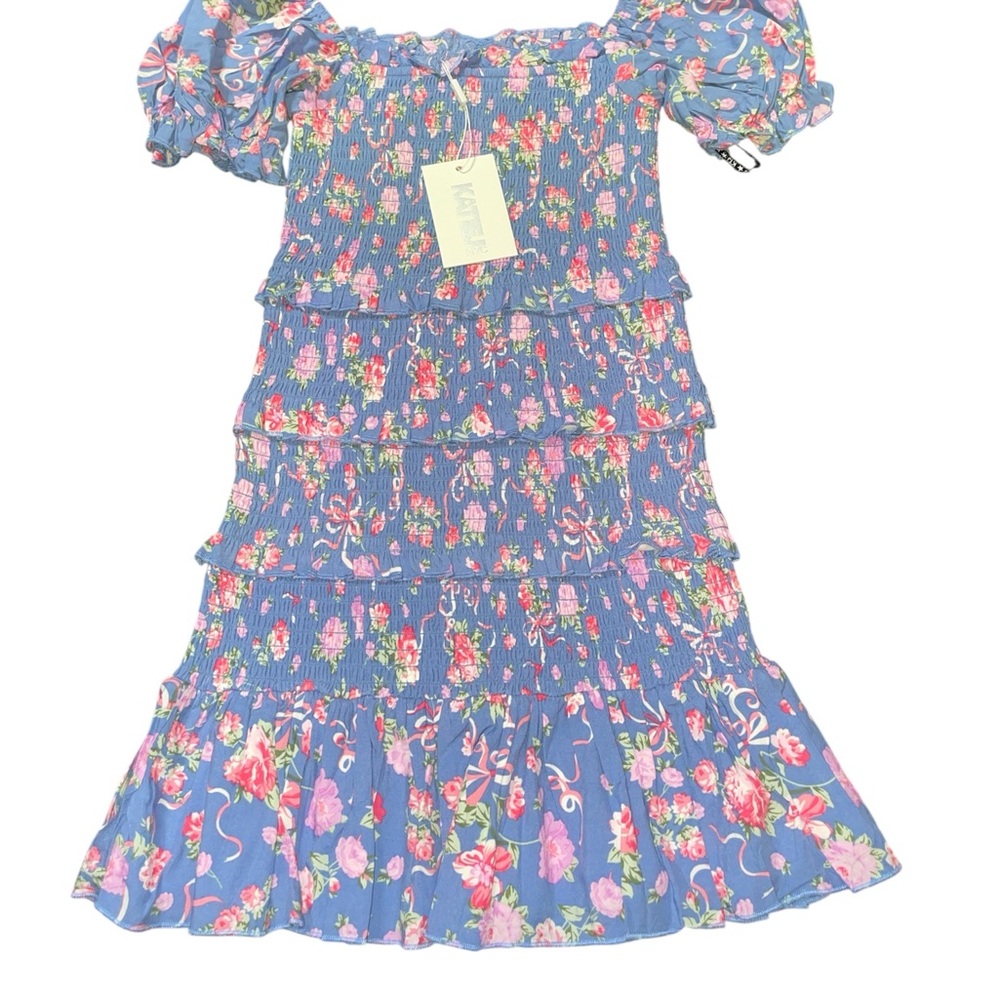 Katie J NYC Blue Smocked Off-the-Shoulder Sundress